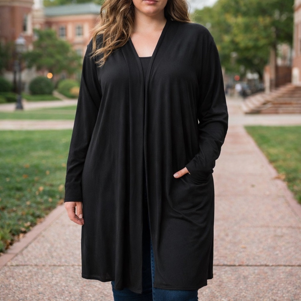Love University Women's 3XL Black Drape Front Lightweight Cardigan Long Sleeve‎